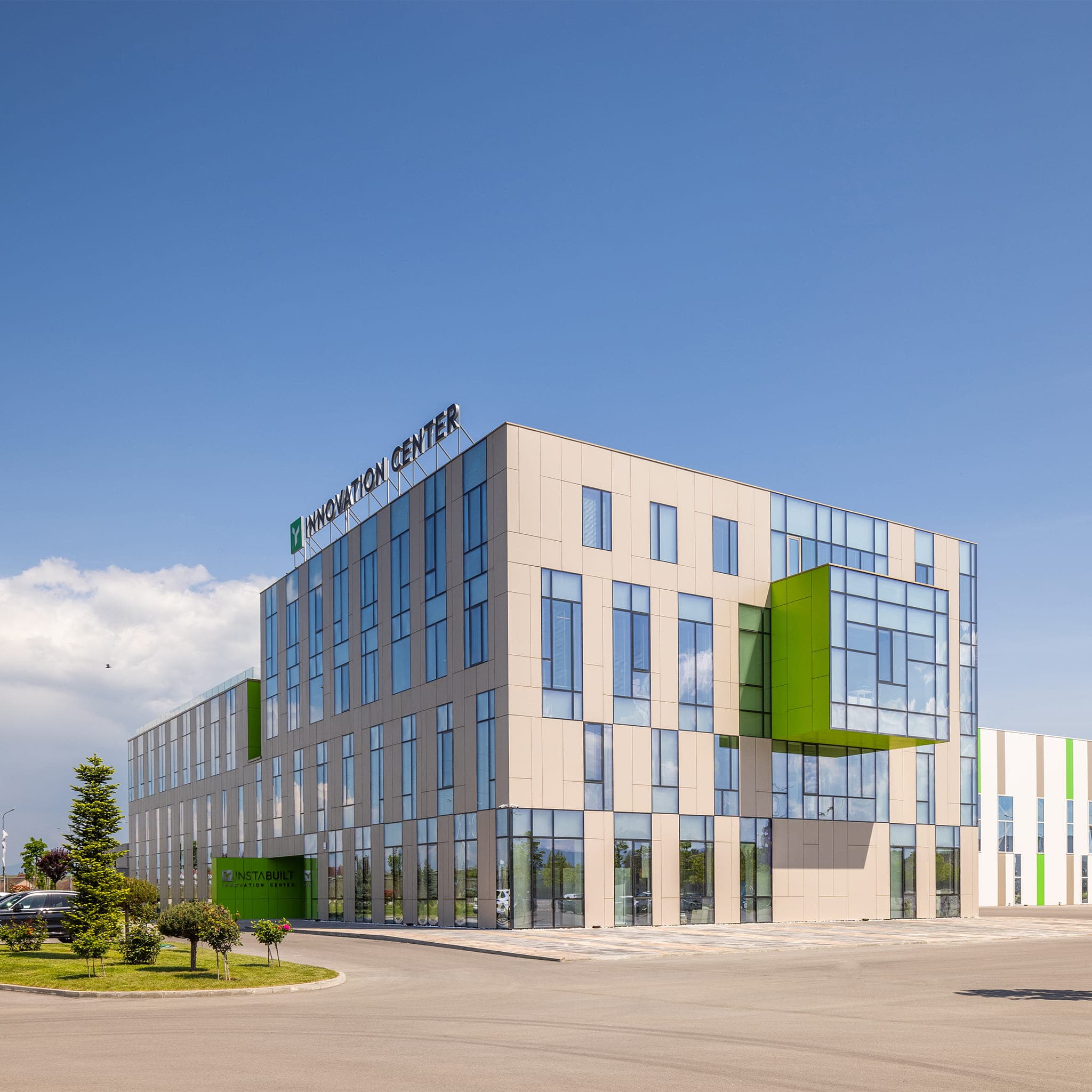 Insta Innovation Center architectural visualization with sustainable housing and innovation spaces