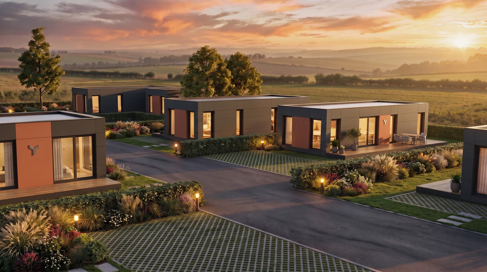 Modular neighbourhood of POP UP homes with shared outdoor community space